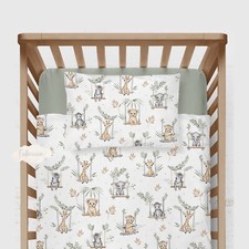 SAGE SAFARI COT BEDDING SET DUVET COVER PILLOWCASE, BABY JUNGLE COTTON