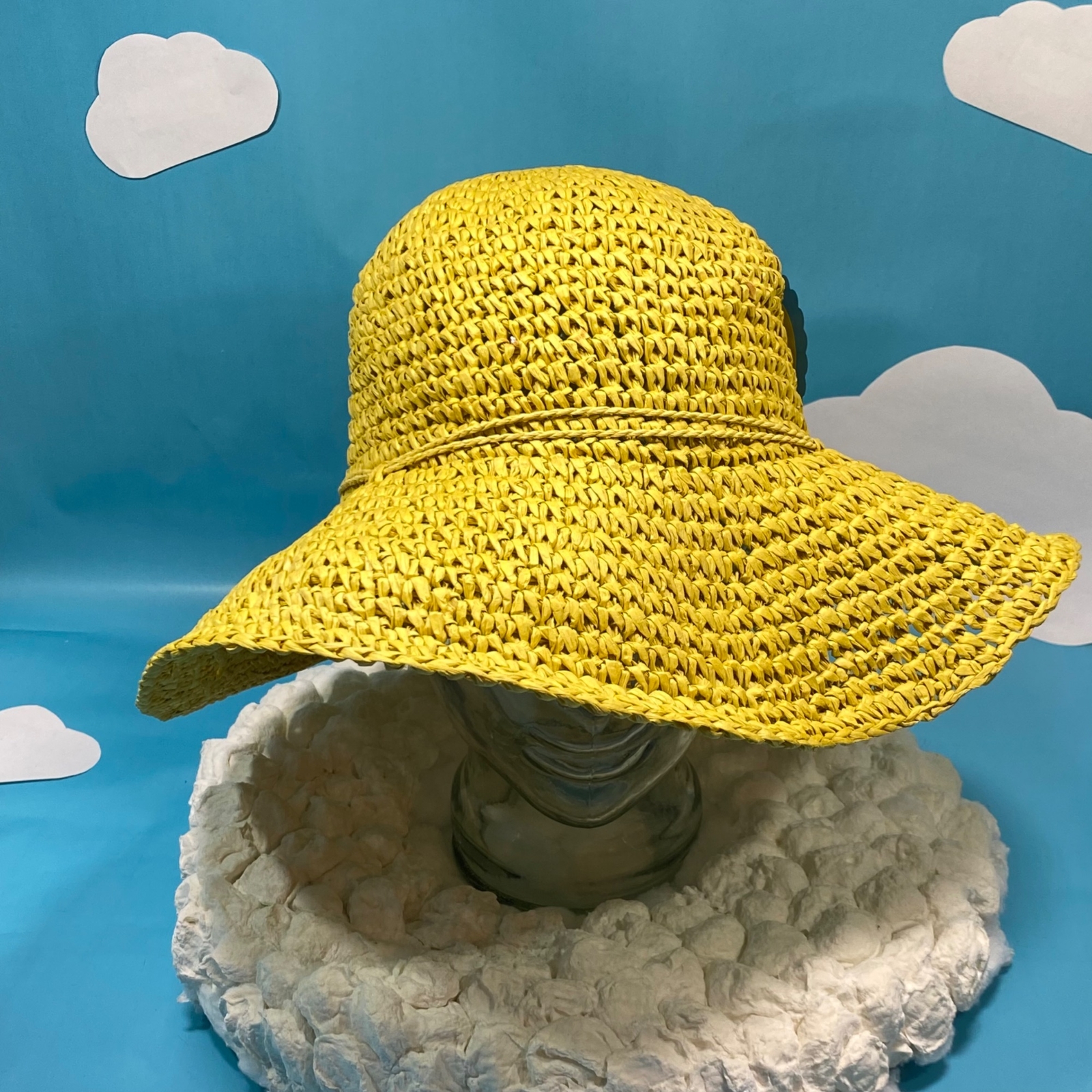 Golden Yellow Crochet Straw Sun Hat Gem