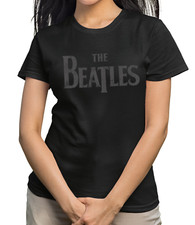 THE BEATLES MENS DISTRESS LOGO WOMENS T SHIRT BLACK