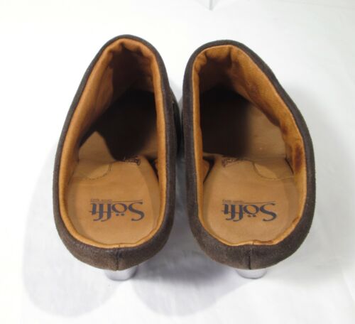 Sofft sz 9 M Dark Brown Distressed Suede 3.5" Heels Studded Mules/ Clogs - Picture 3 of 12