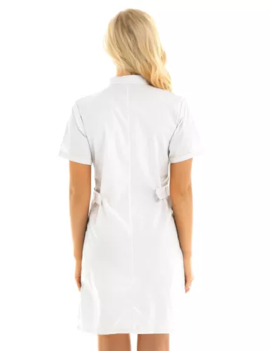 Solid Lab Coat Medical White Women Nurse Scrubs Doctor Gown Jacket Uniform Dress - Picture 8 of 78