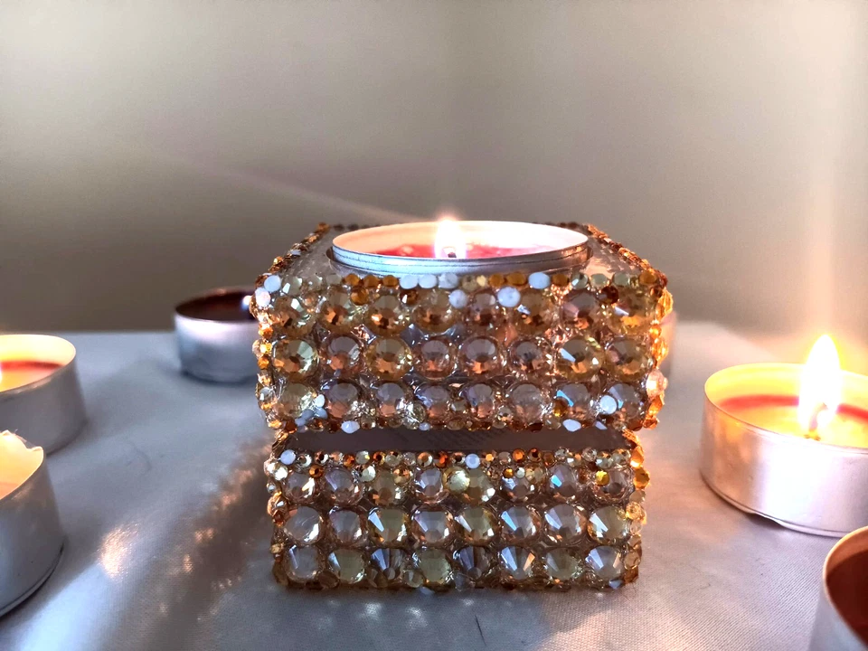 手工水晶烛台 ❄️ 金色香槟蛋白石黄色 – 太平洋蓝 2007 — 第 4/4 张图片