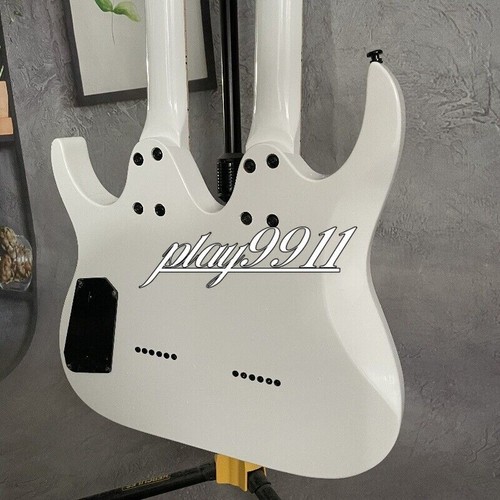 White Double Neck Electric Guitar HH Pickups Black Hardware Maple Fingerboard - Picture 5 of 15