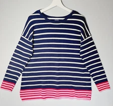 Joules Uma Jumper Size 14 Navy & Pink Stripe Cotton Blend Nautical Breton
