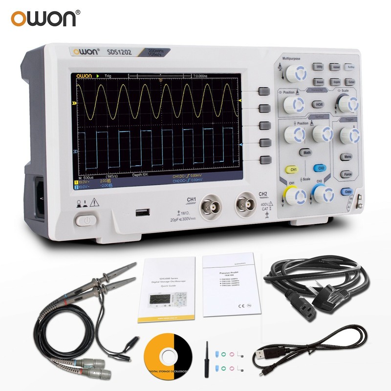 Owon SDS1202 Digital Storage Oscilloscope 2CH 200MHz 1GS/s LCD display USB