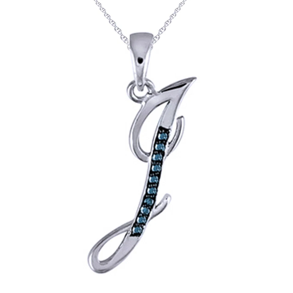 Collar Colgante Inicial "J" Diamante Natural Chapado en Oro Blanco 14K Esterlina 18" Foto 2 de 3