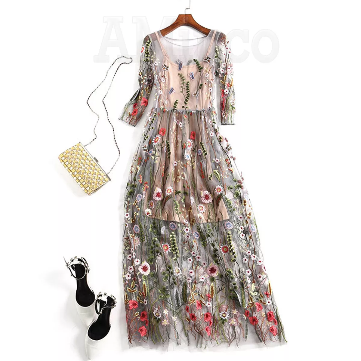 Embroidered sheer cheap maxi dress