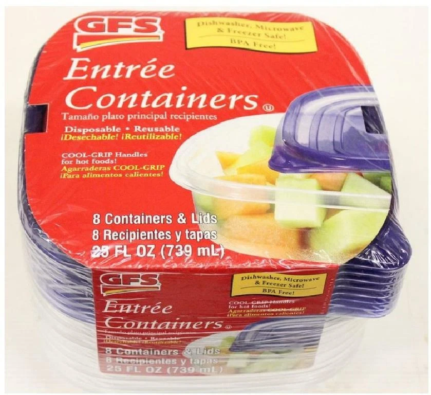 GFS Entree Containers (Pack of 8) Food Storage Containers 4 Pack 32 Total