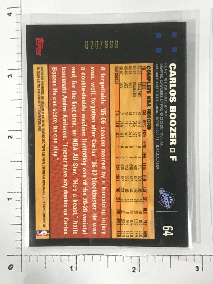 Carlos Boozer  2007-08 Topps Chrome #64 Refractor Serial #d, Jazz - Image 2 of 2