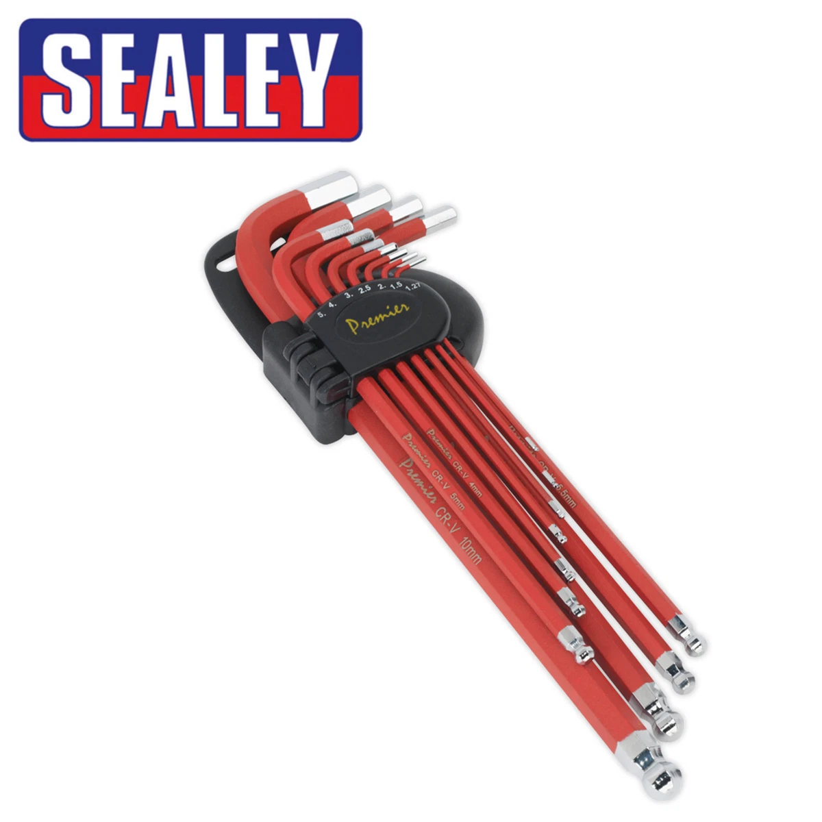 Sealey Extra Long Ball End Hex Allen Key Set Metric Rubber Coated 1.27mm 10mm