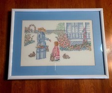 COMPLETED Matted Framed Pleasures from the Garden Counted Cross Stitch 17X13