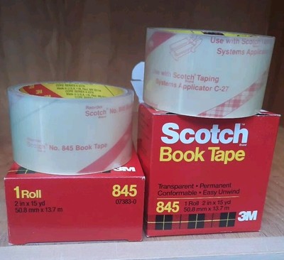 Scotch 845 Book Tape 2 ROLLS  - 2 Inches x 15 Yards - 3 Inch Core - new-oldstock