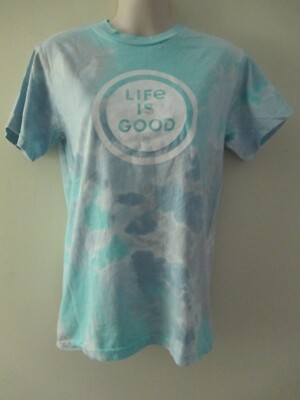 NWTS LIFE IS GOOD TIE DYED GRAPHIC T SHIRT BLUE GRAY WHITE UNISEX SMALL NEW