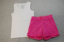 Girls Outfit WHITE TANK TOP Pink Knit Shorts w/ Cuffed Legs  Bow XS 4-5