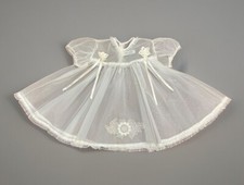 Vintage LITTLE FOLKS GIFTWEAR Baby Christening Dress Ivory Sheer Ribbon Beaded