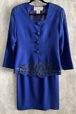 VTG CARMEN TORANZO ANNE FRENCH 2PC Royal Blue Embellished Jacket/Skirt Suit Sz8