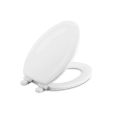 KOHLER Toilet Seat White Quiet-Close Elongated Closed Front Molded Wood 14 in. W