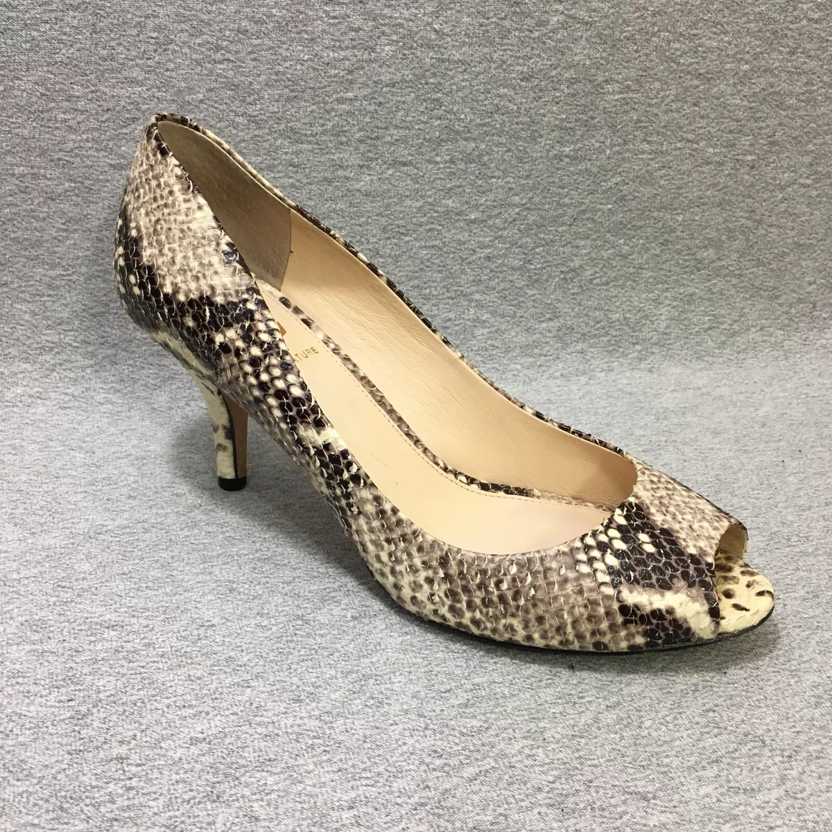 Vince Camuto Shoes Women's Brown Harriet Peep Toe Snake Skin Heels