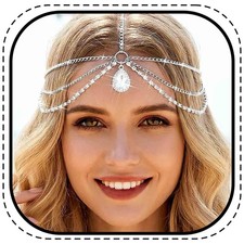 Rhinestone Head Chain Jewelry,Silver Bride Wedding Headpiece,Sparkly Prom Fes...