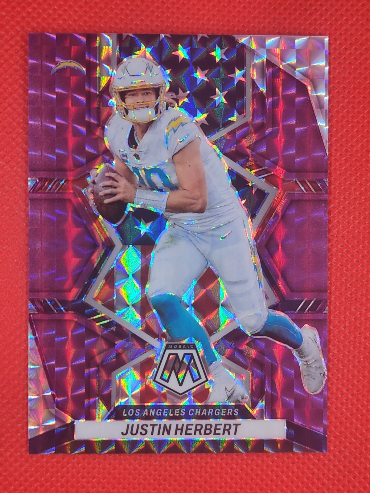 2022 Panini Mosaic- Justin Herbert #254 American Pride Purple Mosaic Prizm 42/49