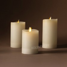 3" Luminara Flameless LED Pillar Wax Battery Candles w/Remote Moving Flame Ivory