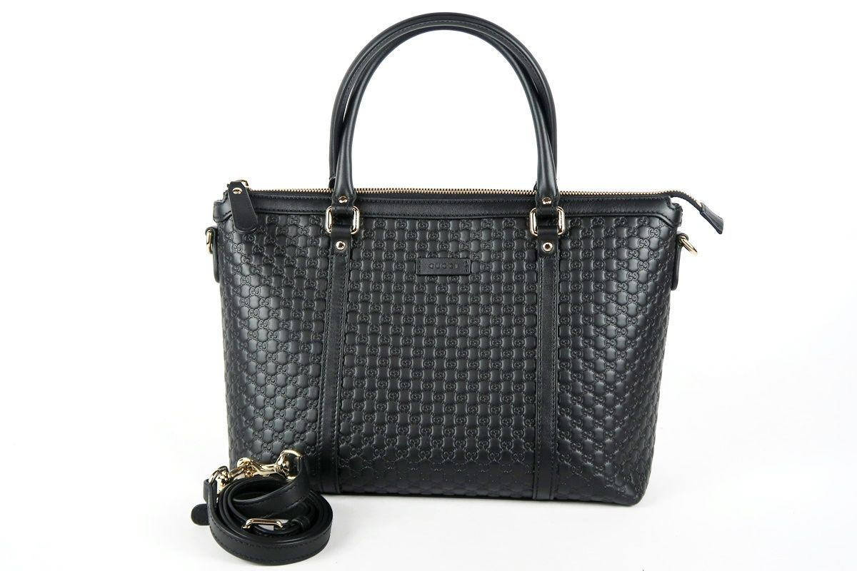 GUCCI Micro Guccissima Tote Bag Shoulder Bag 449656 Leather Black