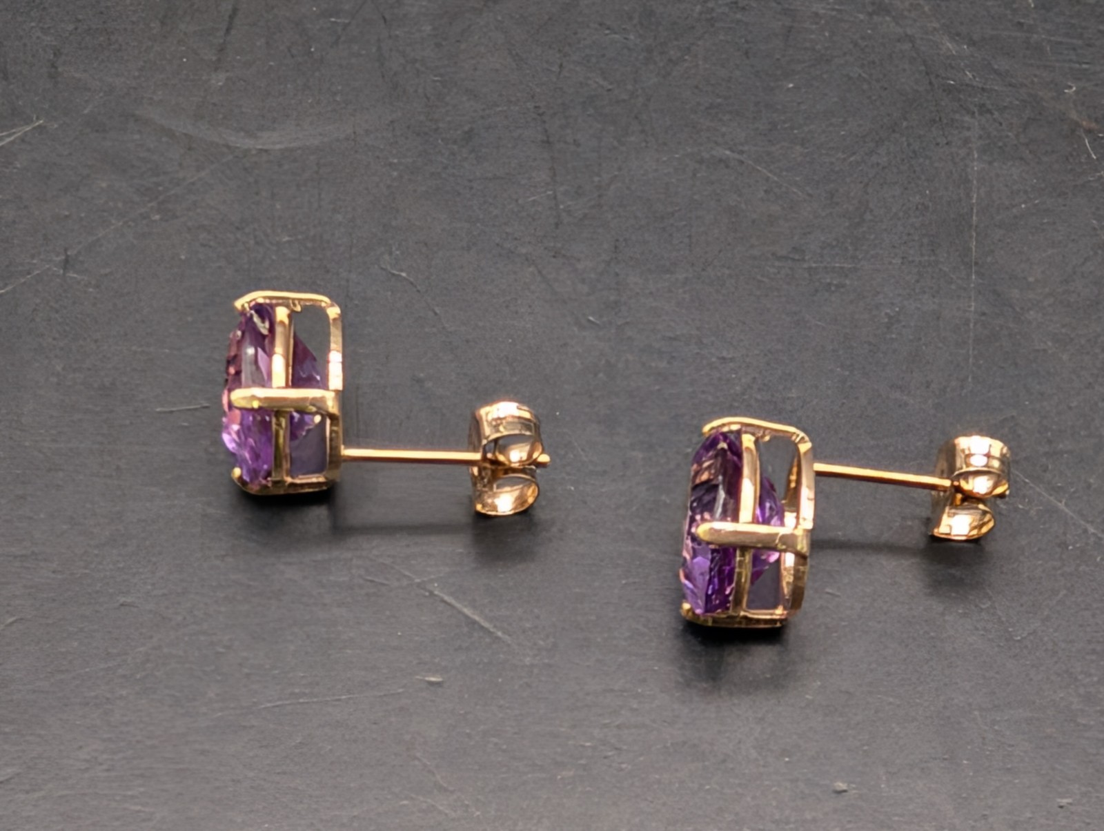 🔥 14K SOLID YELLOW GOLD AMETHYST POST STUD EARRI… - image 3