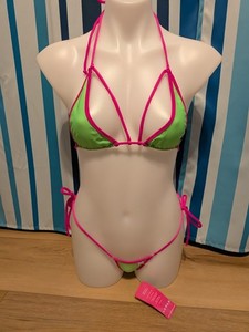 SnSbikinis Green and Pink Bikini Medium Top and Large Bottom
