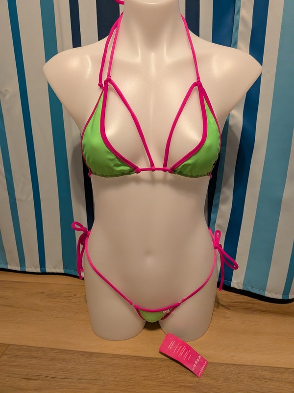 SnSbikinis Green and Pink Bikini Medium Top and Large Bottom