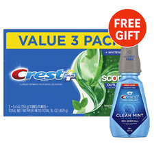 3 Pack Crest Scope Outlast Whitening Toothpaste 5.4oz Mint + Free Mouth Rinse 1.42 per gallon