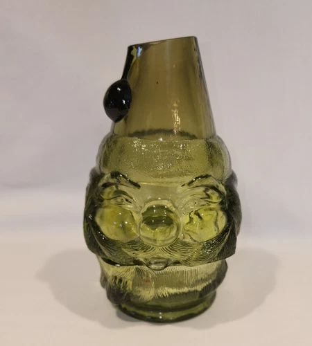 Vintage Fenton Santa Claus Fairy Lamp Avocado Green Glass Candle Holder  5 1/2"