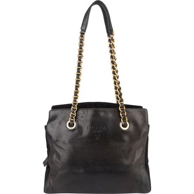 Prada Nylon and Leather Chain Tote Shoulder Bag Tasche