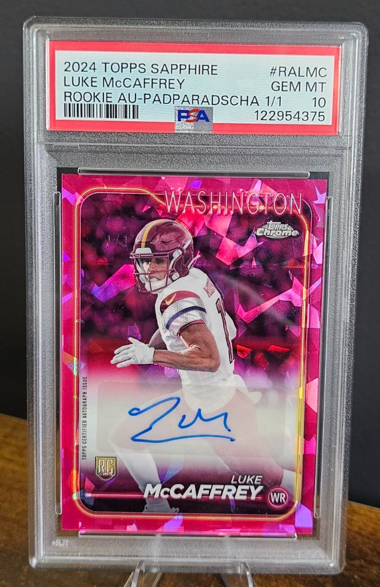 Luke McCaffrey Topps Chrome Sapphire Rookie Autographs #RALMC Padparadscha 1/1