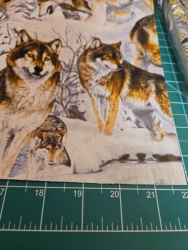 Animal Fabric 22 X 44" Wolf Wolves Snow Wilderness Nature Winter Cotton Pup  - Image 3 of 4