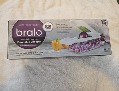 bralb Multi-Purpose Vegetable Chopper 15pc 4 Cup Manual Push, Dishwasher Safe