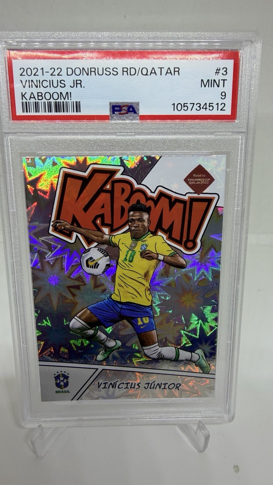 2021-22 Panini Donruss Road to Qatar - Kaboom! Vinicius Junior #3 Psa 9 Case Hit