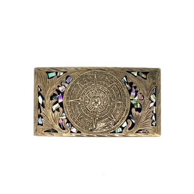 Vintage AOR Mexico Abalone/Onyx Inlay Sterling Silver Mayan  display picture 1