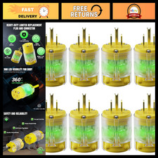 8 Pack 15A 125V Lighted Extension Cord Ends, NEMA 5-15P 3 Prong Plug Replacement