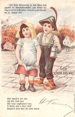 755638) Nice Joke Postcard with Small Boys Girls ''Go Give Me Something!'' gel. circa 1900