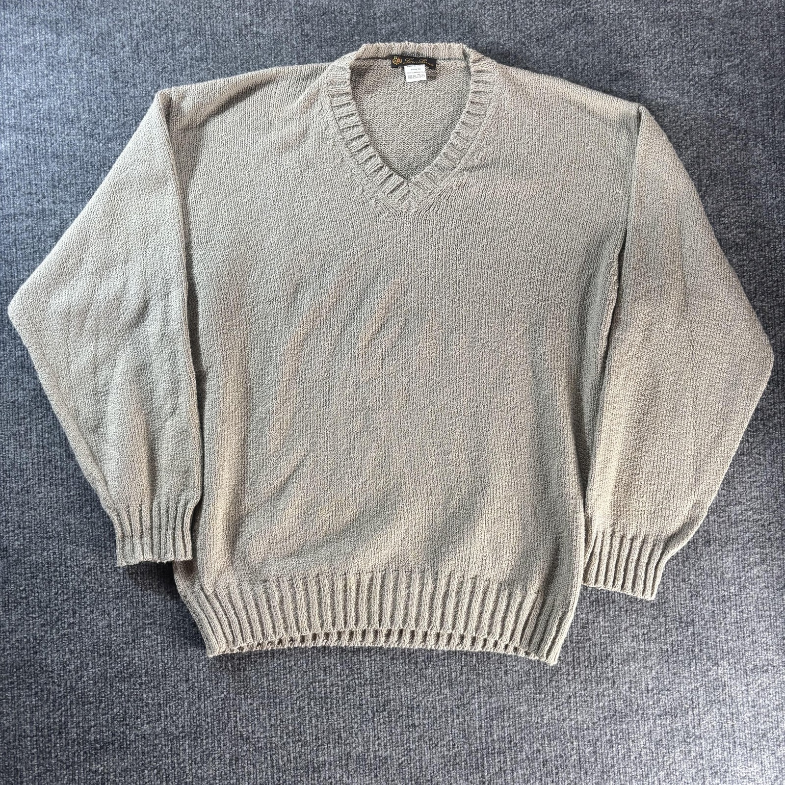 Loro Piana Sweater Mens XL Beige V Neck Cotton Knit Pullover Made In Italy