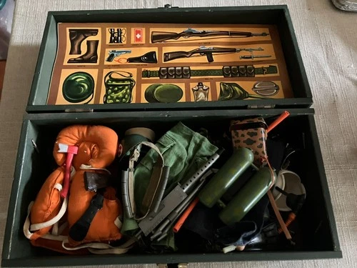 Vintage GI Joe Wood Footlocker & Accessories