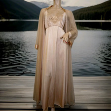VTG JCPenney Elegant Sheer Chiffon Peignoir Robe Lingerie Lace Dress Nightgown L