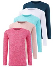 5 Pack: Youth Girls Long Sleeve Shirts Dry Fit Athletic T-Shirts Soft Active ...
