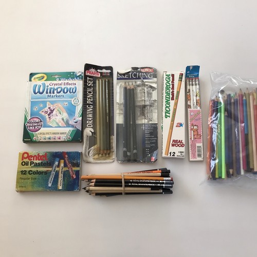 art supplies lot used Oil Pastels Colored Pencils Graphite Sketching Prang Crayo