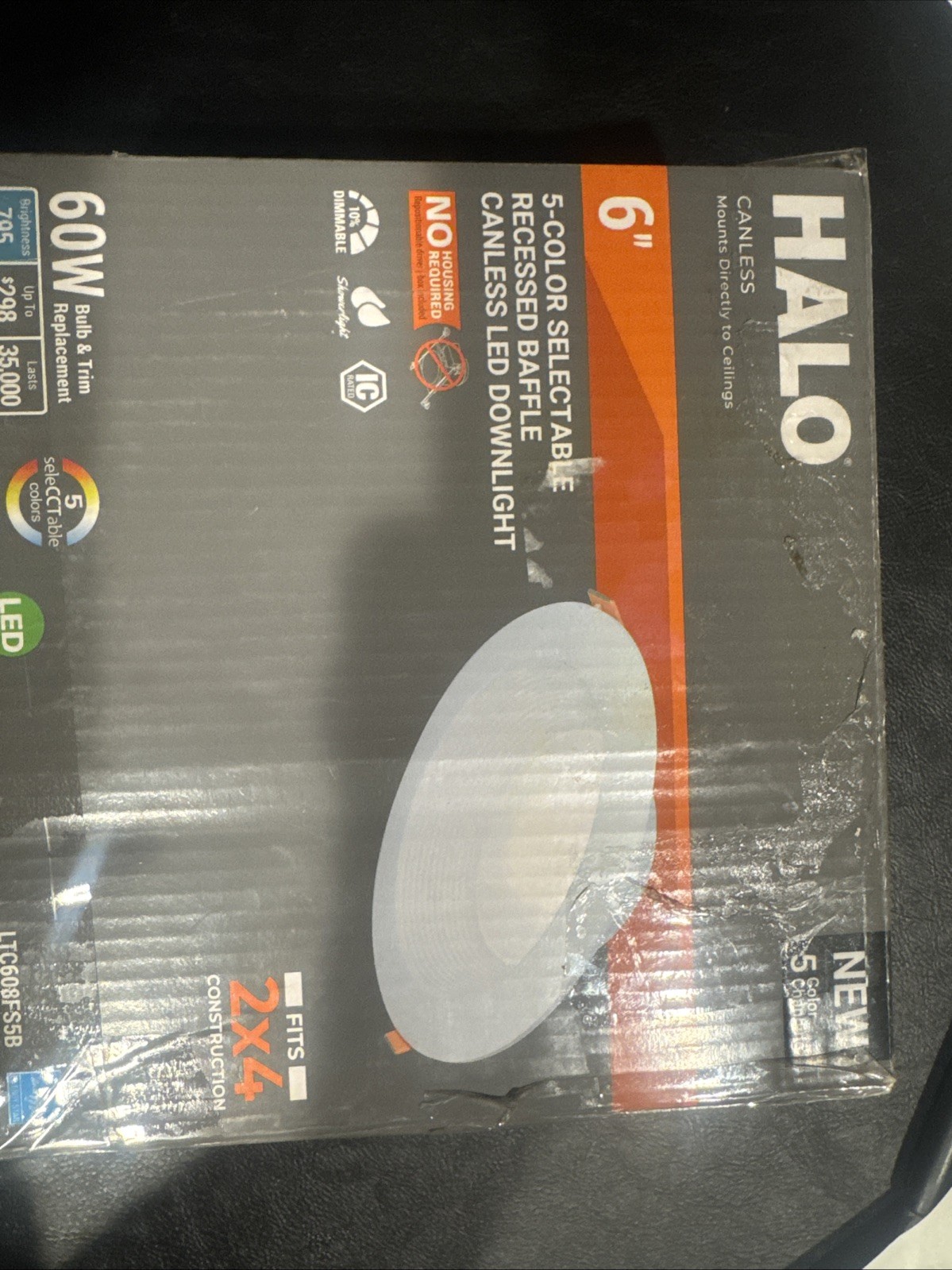 HALO 6in Adjustable CCT Canless LED 5-Color Selectable Recessed Baffle Downlight