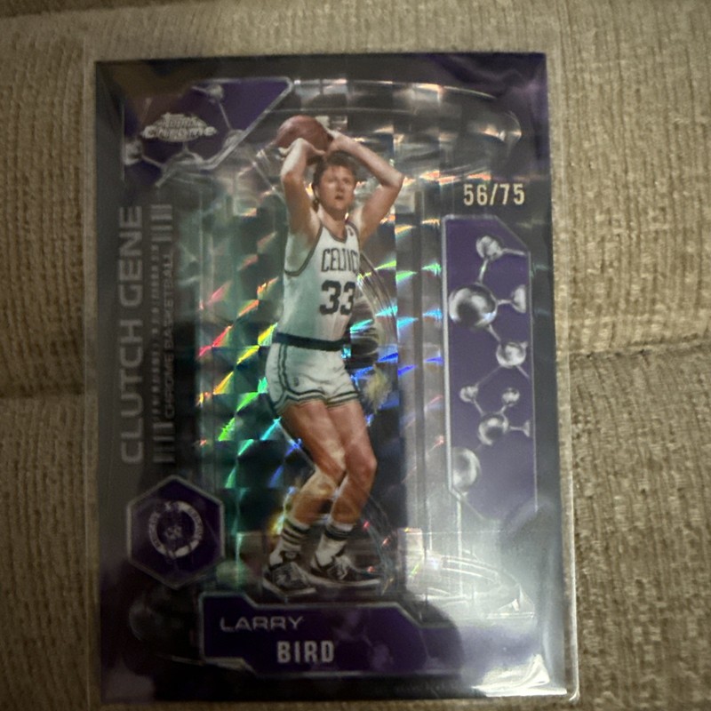 2025-26 Topps Chrome Clutch Gene Larry Bird CG-30 Purple Geometric Refract 56/75