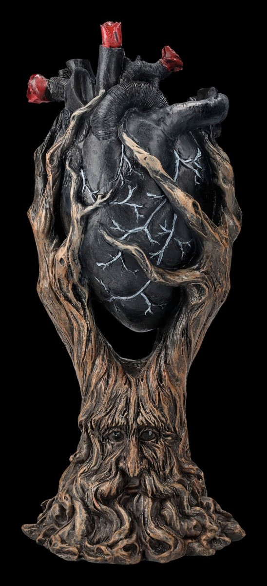 Greenman Figurine Umschlingt Black Heart - Forest Spirit Fantasy Wicca Decor - H