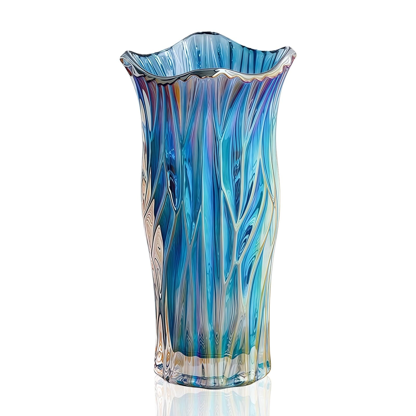 Large Glass Vase for Flowers Tall Blue Vase Crystal Coloured Flower Modern