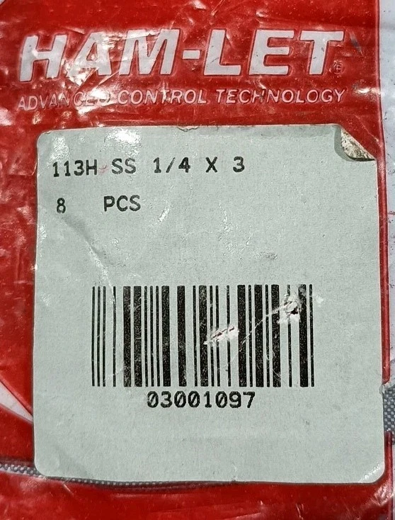 (8) Ham-Let 113H SS 1/4" x 3"  - Image 2 of 4