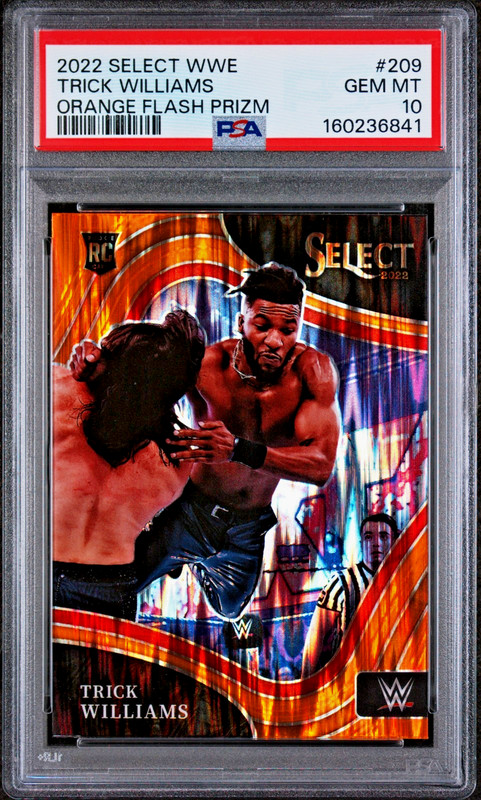 Trick Williams 2022 Panini Select WWE #209 Orange Flash Prizm RC PSA 10 Gem Mint